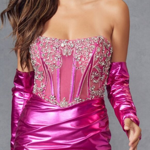 NEW FORMAL STRAPLESS COCKTAIL BODYCON BEADED DRESS W/ REMOVABLE SLEEVES JT938R - Picture 4 of 8